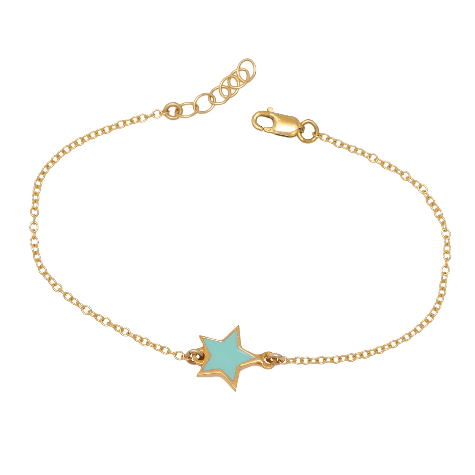 mint green star gold bracelet in 14k gold filled