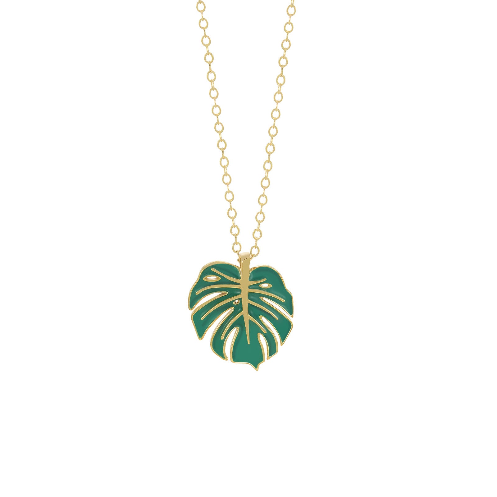 monstera necklace gold evergreen