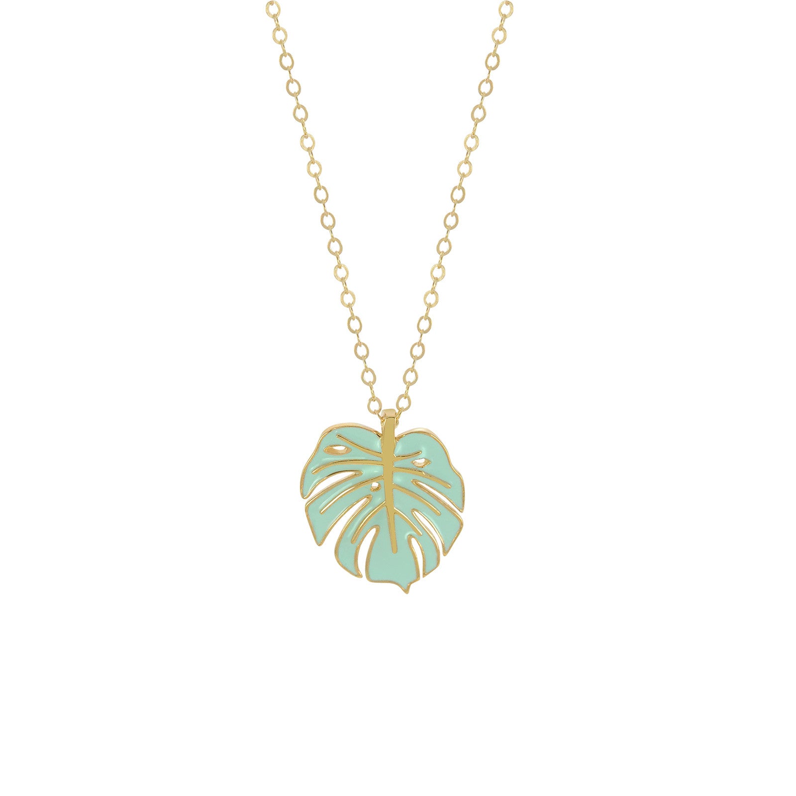 monstera necklace gold mint