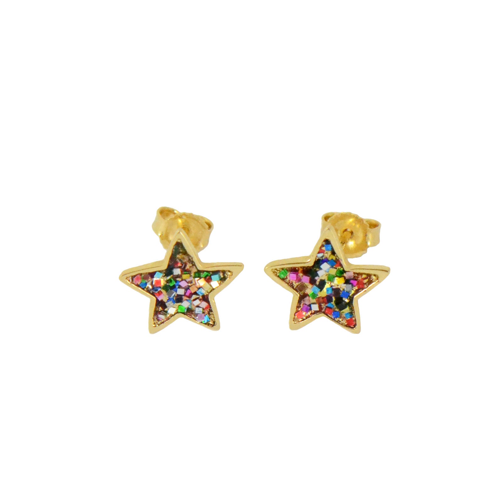 festive multiglitter star earring studs in gold vermeil