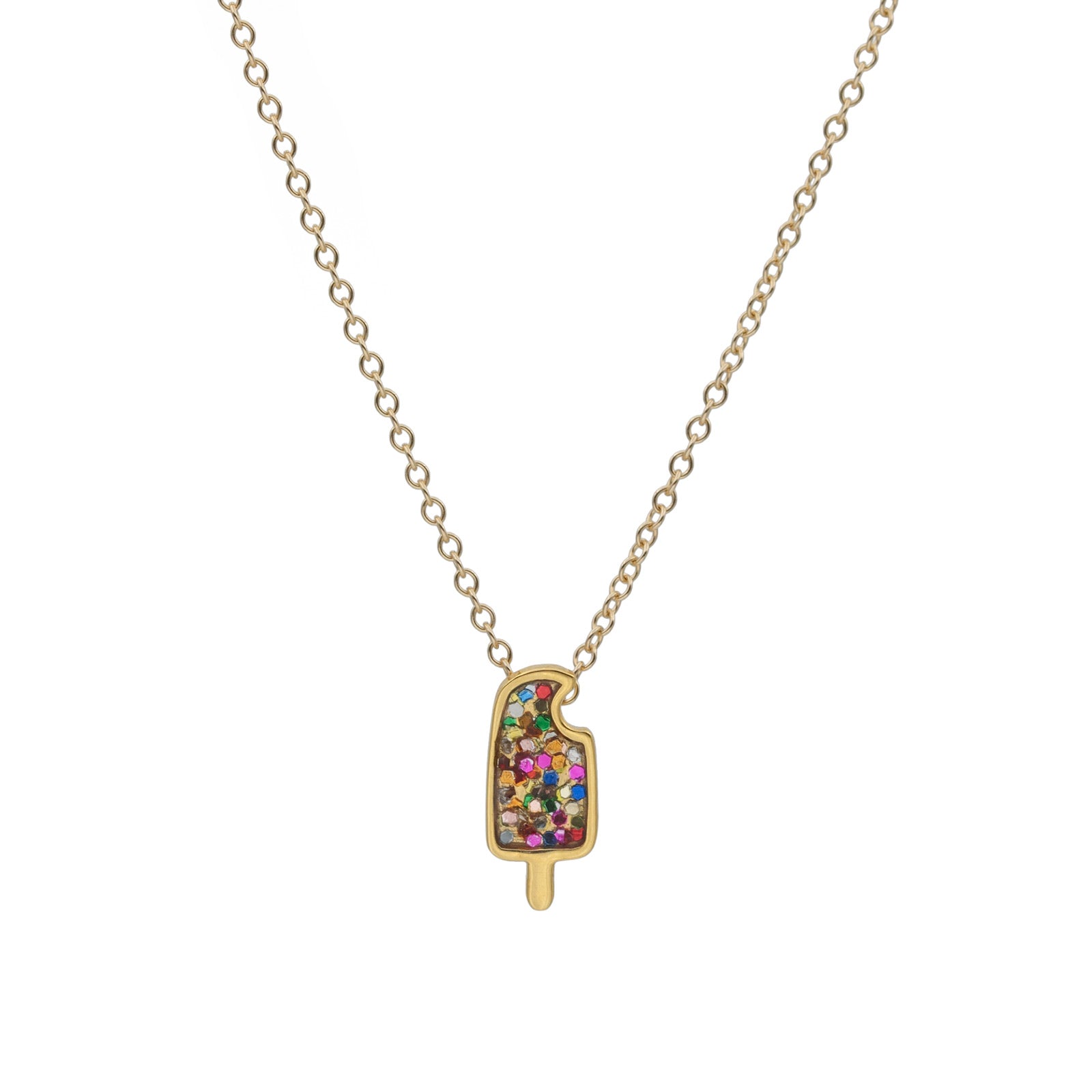 popsicle necklace in 14k gold filled with multiglitter
