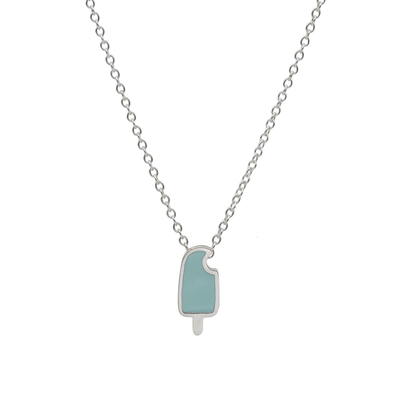 popsicle necklace in sterling silver with mint green enamel