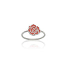 rose ring in sterling silver with coral enamel