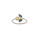 925 Sterling silver daisy open ring with yellow sapphire and pear shaped green tourmalines
