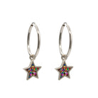 star hoop earrings in sterling silver with multiglitter