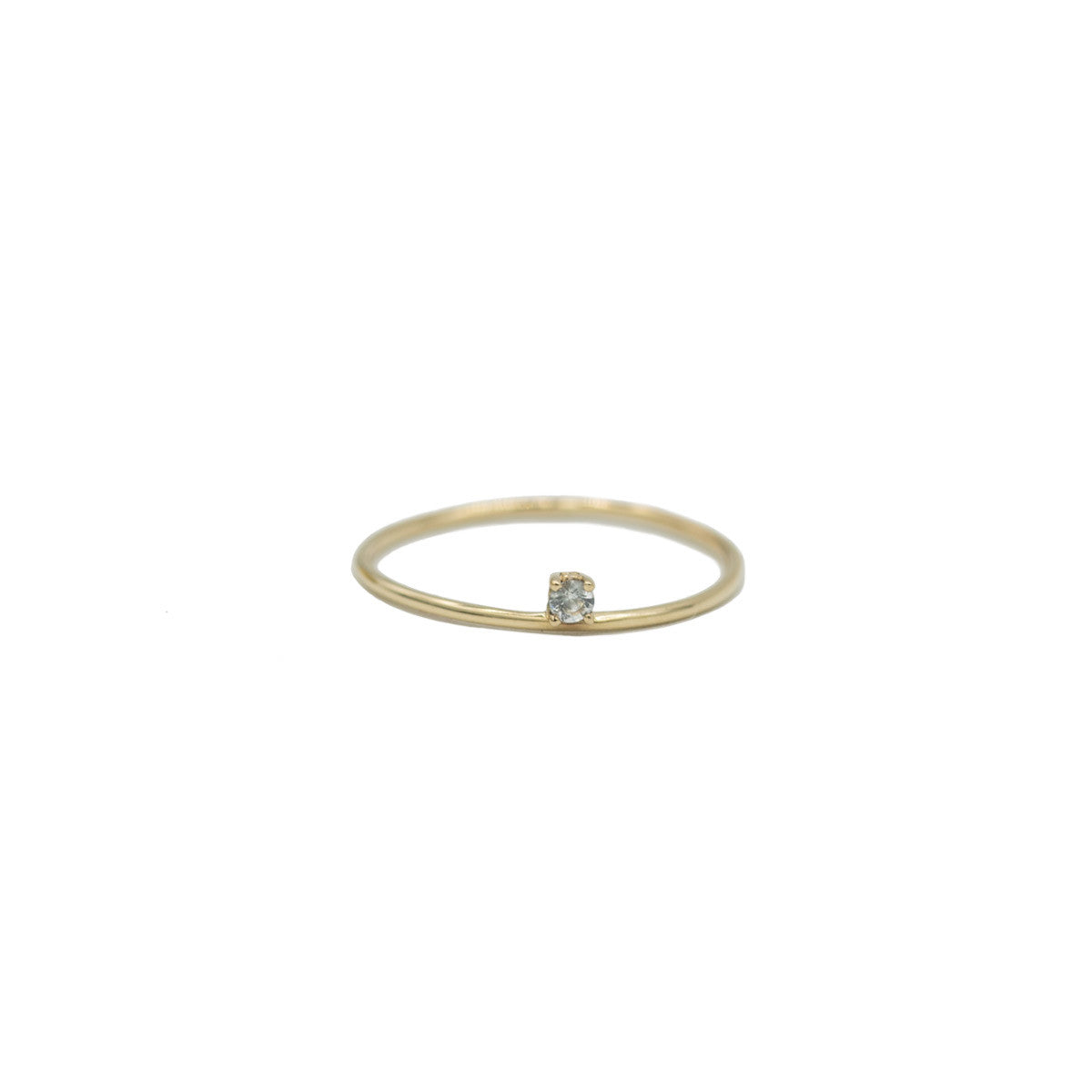 white sapphire simple offset ring in 14k yellow gold