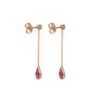 back view of diamond pink tourmaline teardrop earrings in 14k gold