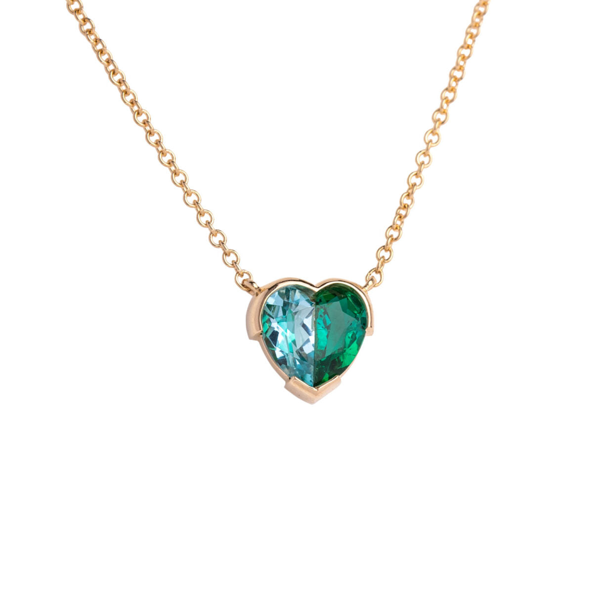 bicolor heart necklace emerald and aquamarine